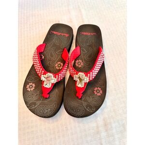 Rustic Couture Women Red Rhinestone Cross Flip Flops Western Boho Sandals Size 9